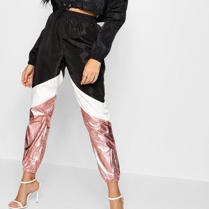 Boohoo Panelled Metallic Shell Suit Pants